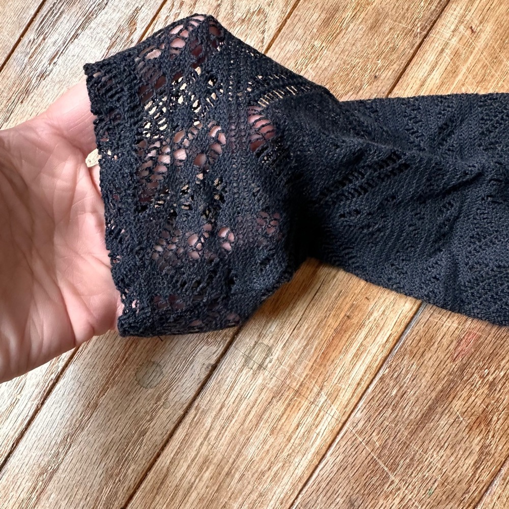 Hollister Y2K Tunic Top Womens Small Lace Sleeve Sharkbite Hem Black Gray Casual - Picture 3 of 7